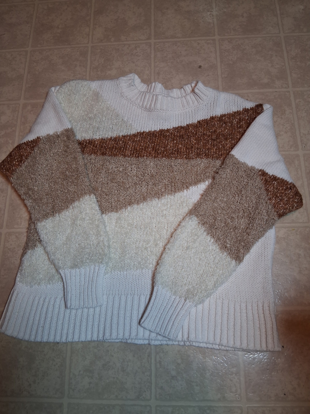 Lou & Grey Cream and Tan Striped Crewneck Sweater
